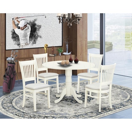 East West Furniture 5 Piece Dublin Kitchen Table Set - Linen White DLVA5-LWH-C